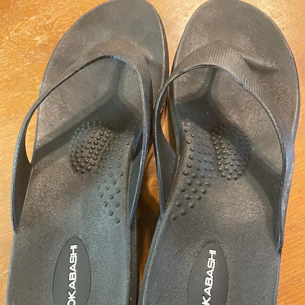 OKABASHI Splash Flip Flop Black Thong Sandals Slides Sz L